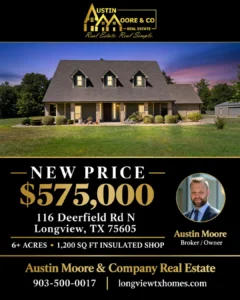 Home at 116 Deerfield Rd N in Longview, Texas, now offered at $575,000 with Austin Moore & Company Real Estate.